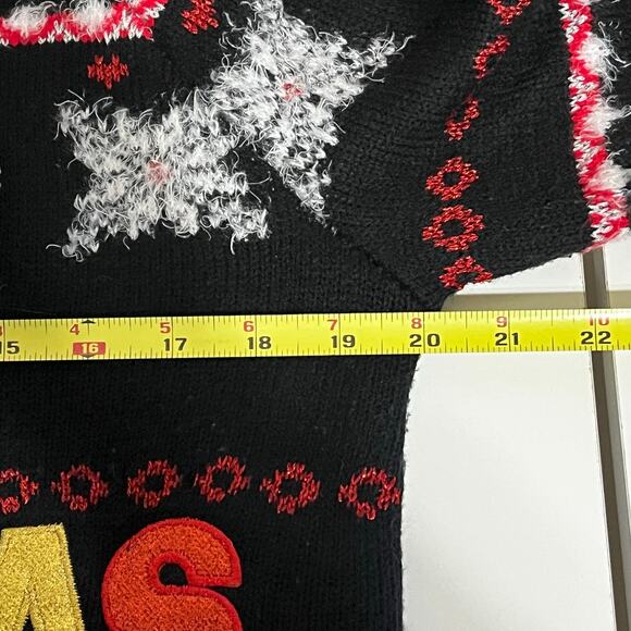 Holiday Time Black Christmas Sweater with multi colored letters & snowflakes - Picture 6 of 7
